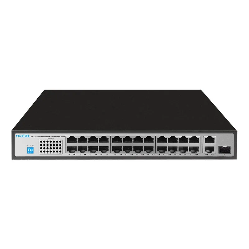 Conmutador PoE+ Fast Ethernet de 24 puertos con enlaces ascendentes Gigabit